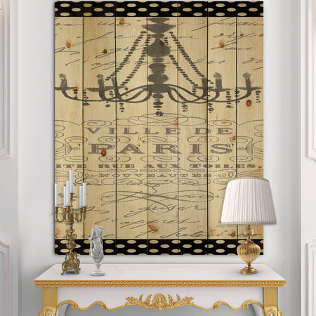 French chandeliers Couture I - Fashion Print on Natural Pine Wood