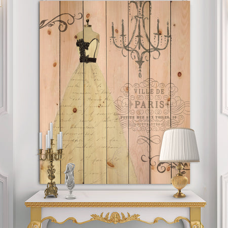 French chandeliers Couture II - Fashion Print on Natural Pine Wood