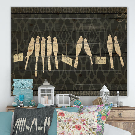 French Bird Flea Market II - Farmhouse Print on Natural Pine Wood