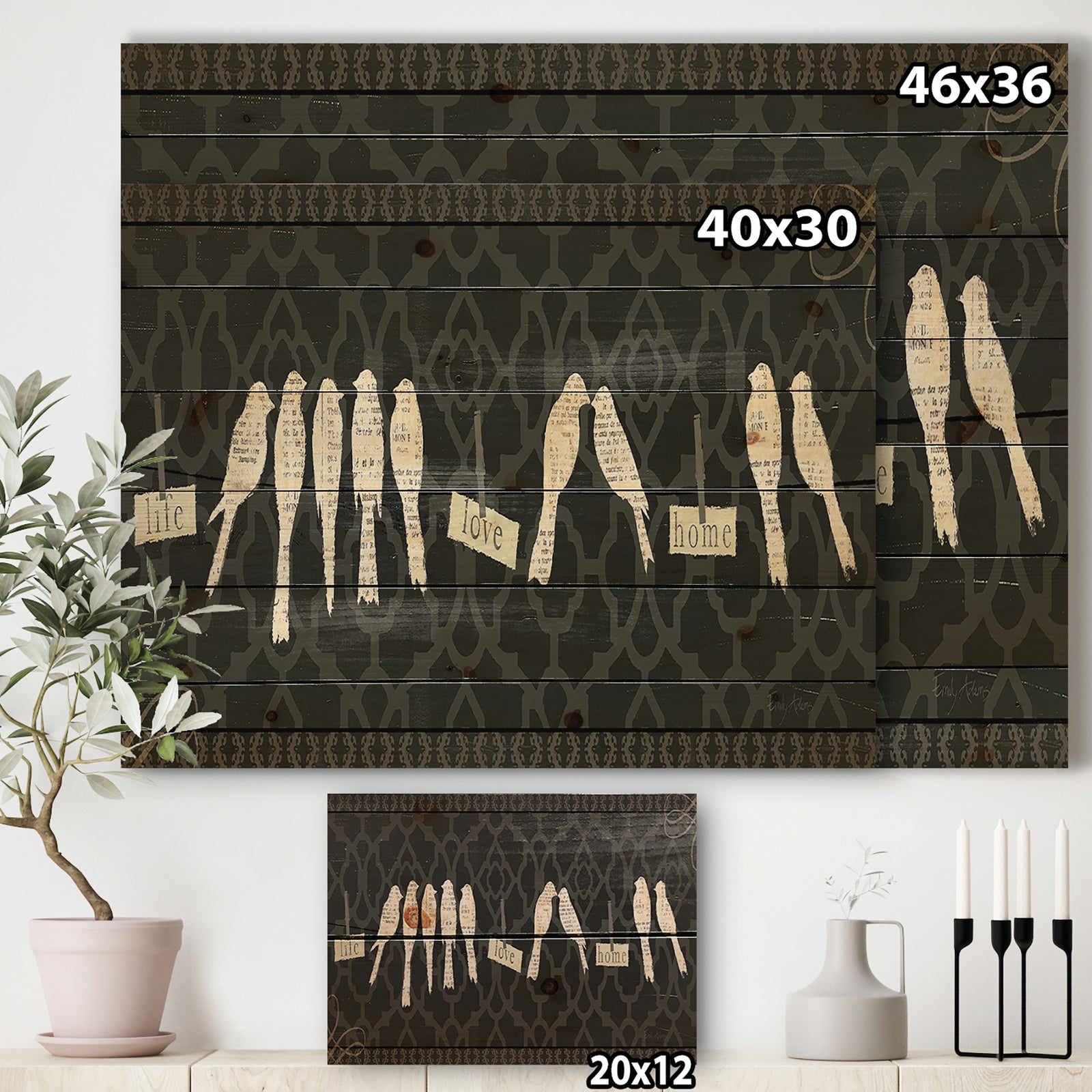 French Bird Flea Market II - Farmhouse Print on Natural Pine Wood