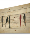 Red Catching Up Bird Family - Farmhouse Print on Natural Pine Wood