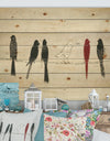 Red Catching Up Bird Family - Farmhouse Print on Natural Pine Wood