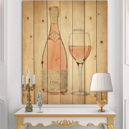 Glam Sparkling Rose Wine - Glam Print on Natural Pine Wood