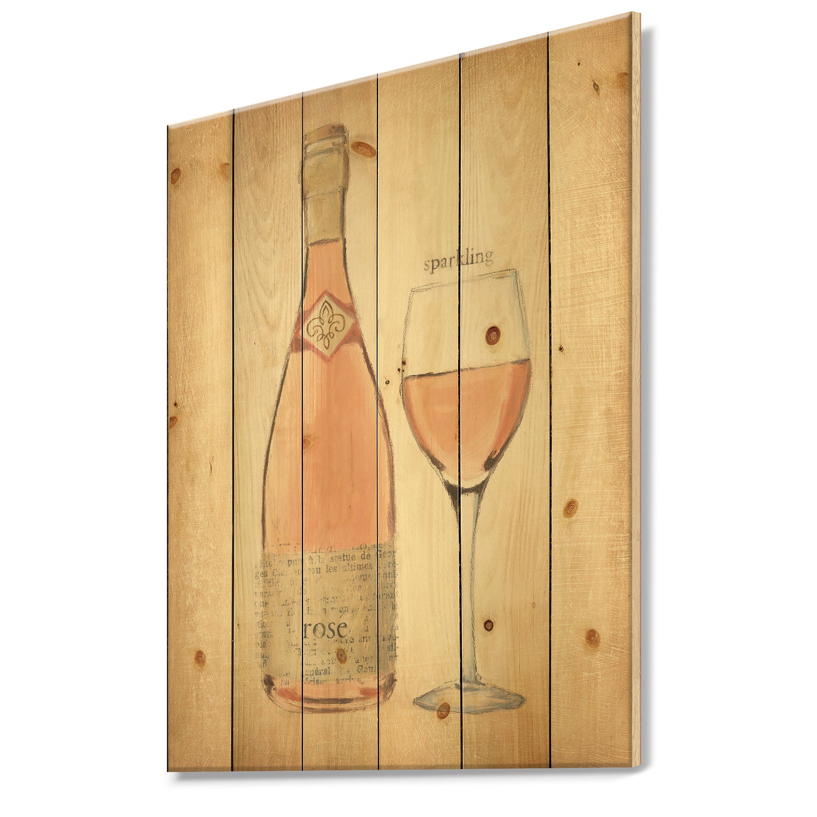 Glam Sparkling Rose Wine - Glam Print on Natural Pine Wood
