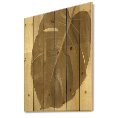 Botanical Beige Retro Leaf - Lake House Print on Natural Pine Wood