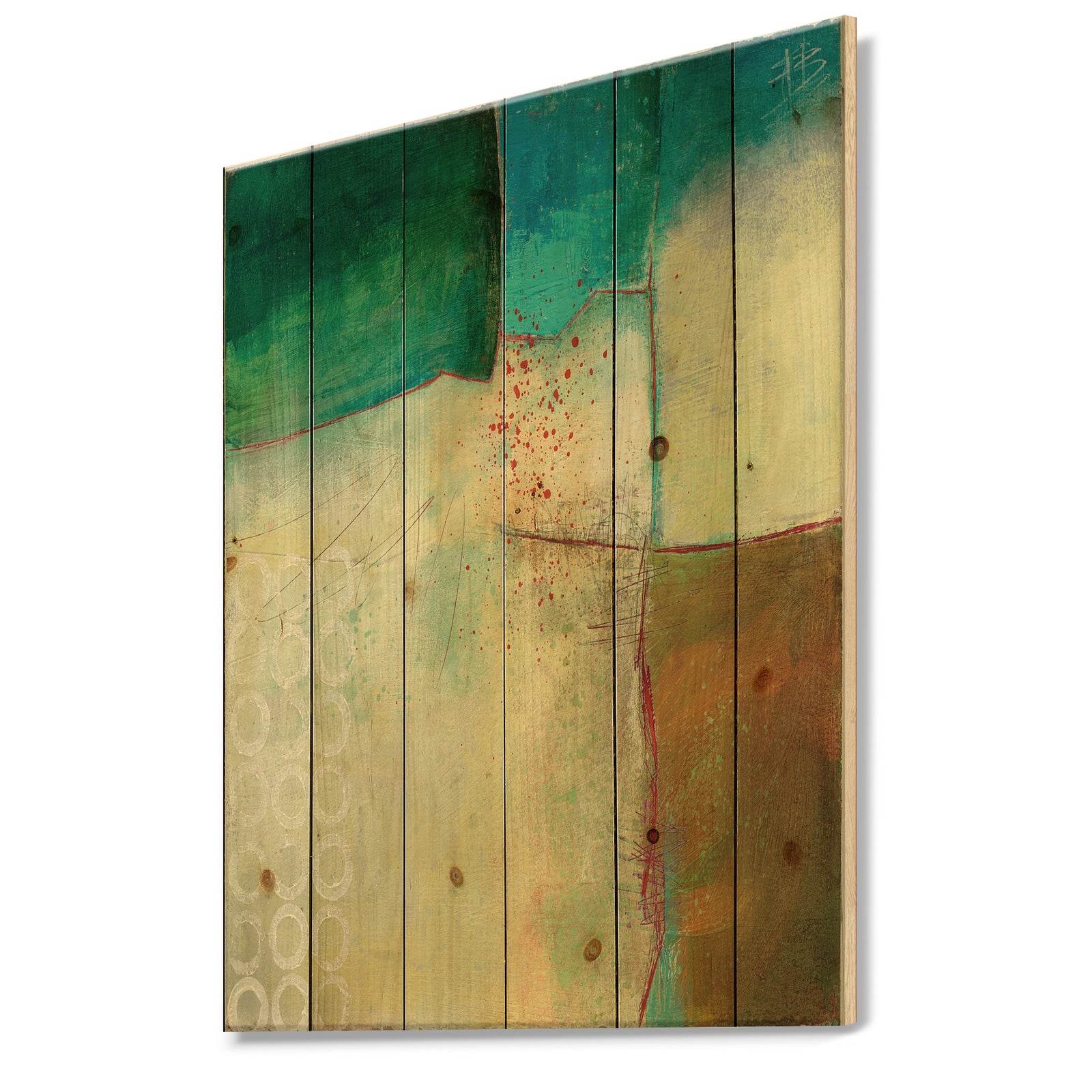 Abstract Impression of Watercolour Blue and Yellow - Traditional Print on Natural Pine Wood