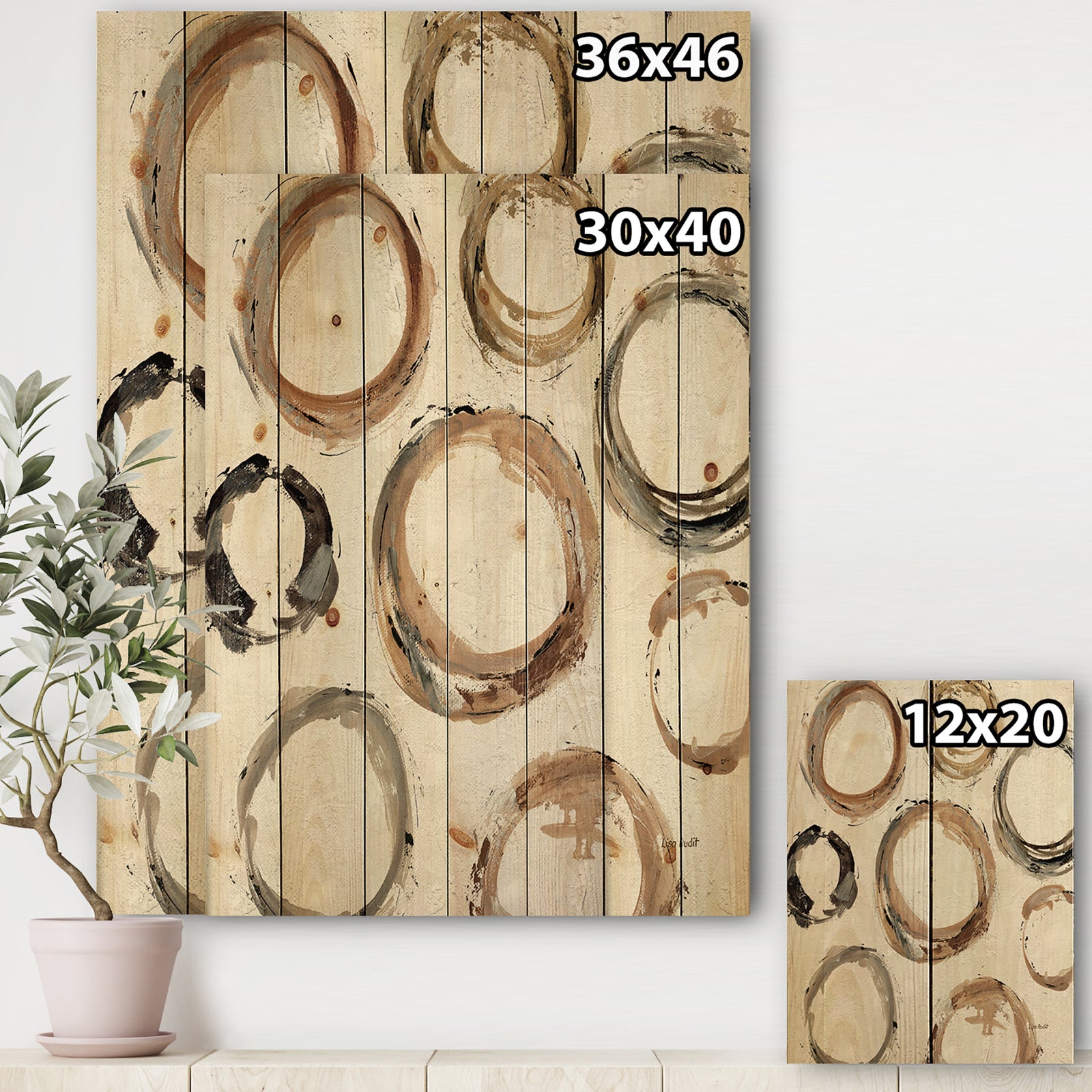 Geometric Circle Natural Balance I - Mid-Century Modern Transitional Print on Natural Pine Wood