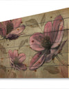 Plum Pink Cottage Flowers - Traditional Print on Natural Pine Wood
