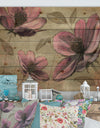 Plum Pink Cottage Flowers - Traditional Print on Natural Pine Wood