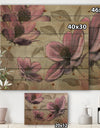 Plum Pink Cottage Flowers - Traditional Print on Natural Pine Wood