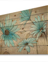 Indigo Leucanthemum Cottage Flower - Traditional Print on Natural Pine Wood
