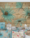 Indigo Leucanthemum Cottage Flower - Traditional Print on Natural Pine Wood