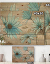 Indigo Leucanthemum Cottage Flower - Traditional Print on Natural Pine Wood