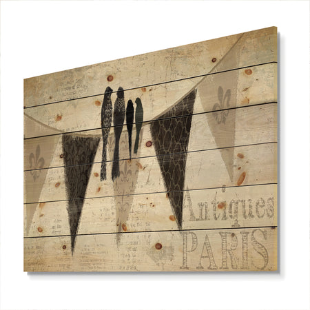 French Bird Flea Market III - Farmhouse Print on Natural Pine Wood