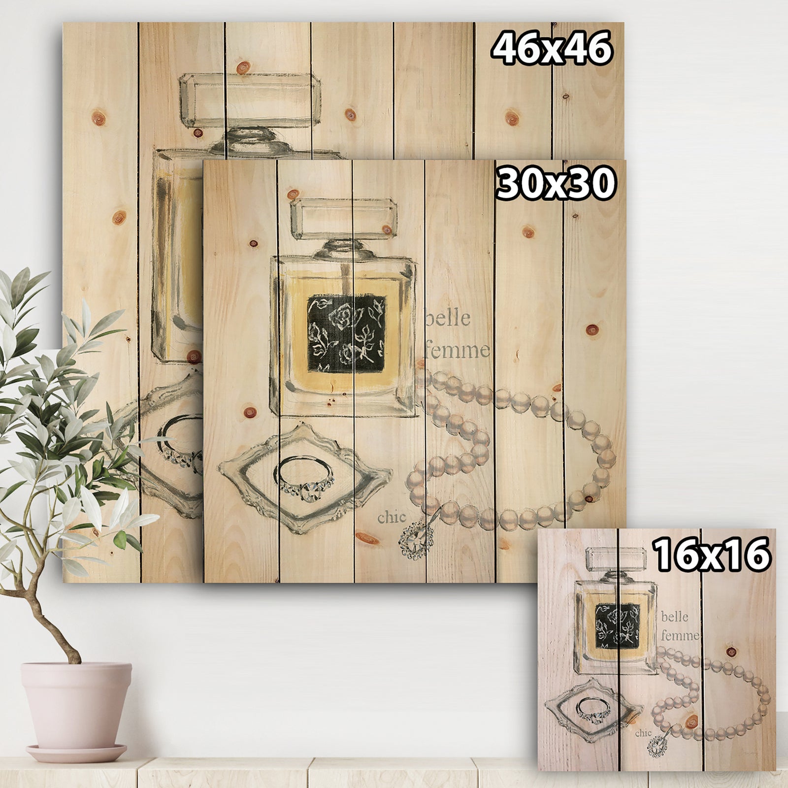 Perfume Glam Bathroom I - Traditional Bathroom Print on Natural Pine Wood