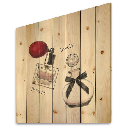 Lovely Glamorous Parfum - Traditional Bathroom Print on Natural Pine Wood