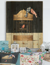 Tweet Gold Birdcage Collage - Traditional Print on Natural Pine Wood