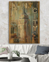 Gold Vintage Empire State Building I - Vintage Architecture Print on Natural Pine Wood