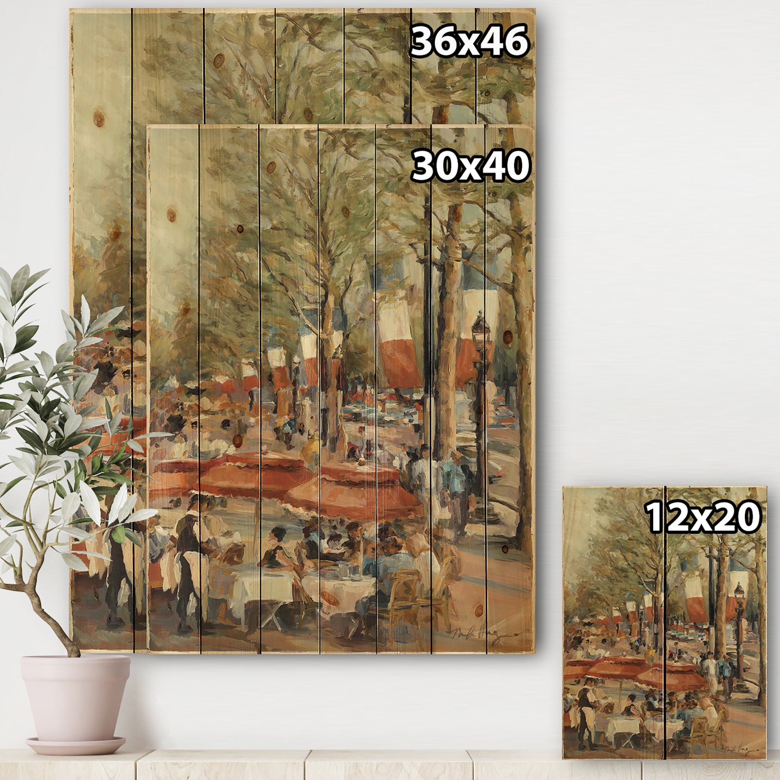 Lunch on the Champs Elysees Paris - French Country Print on Natural Pine Wood