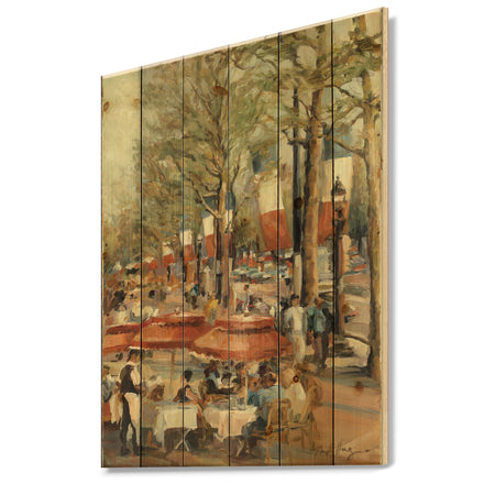 Lunch on the Champs Elysees Paris - French Country Print on Natural Pine Wood