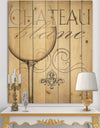 French Chateau White Wine II - Food and Beverage Print on Natural Pine Wood