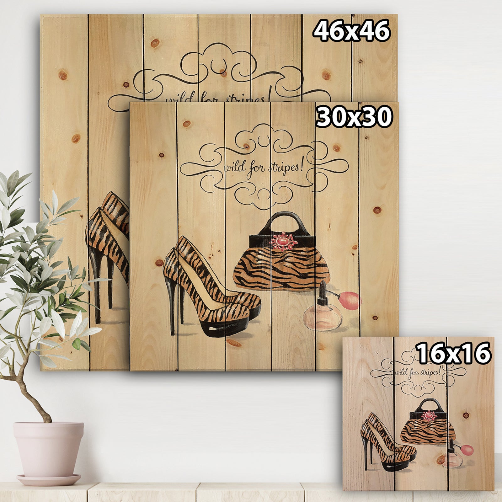 Glam fashion handbags I - Fashion Print on Natural Pine Wood