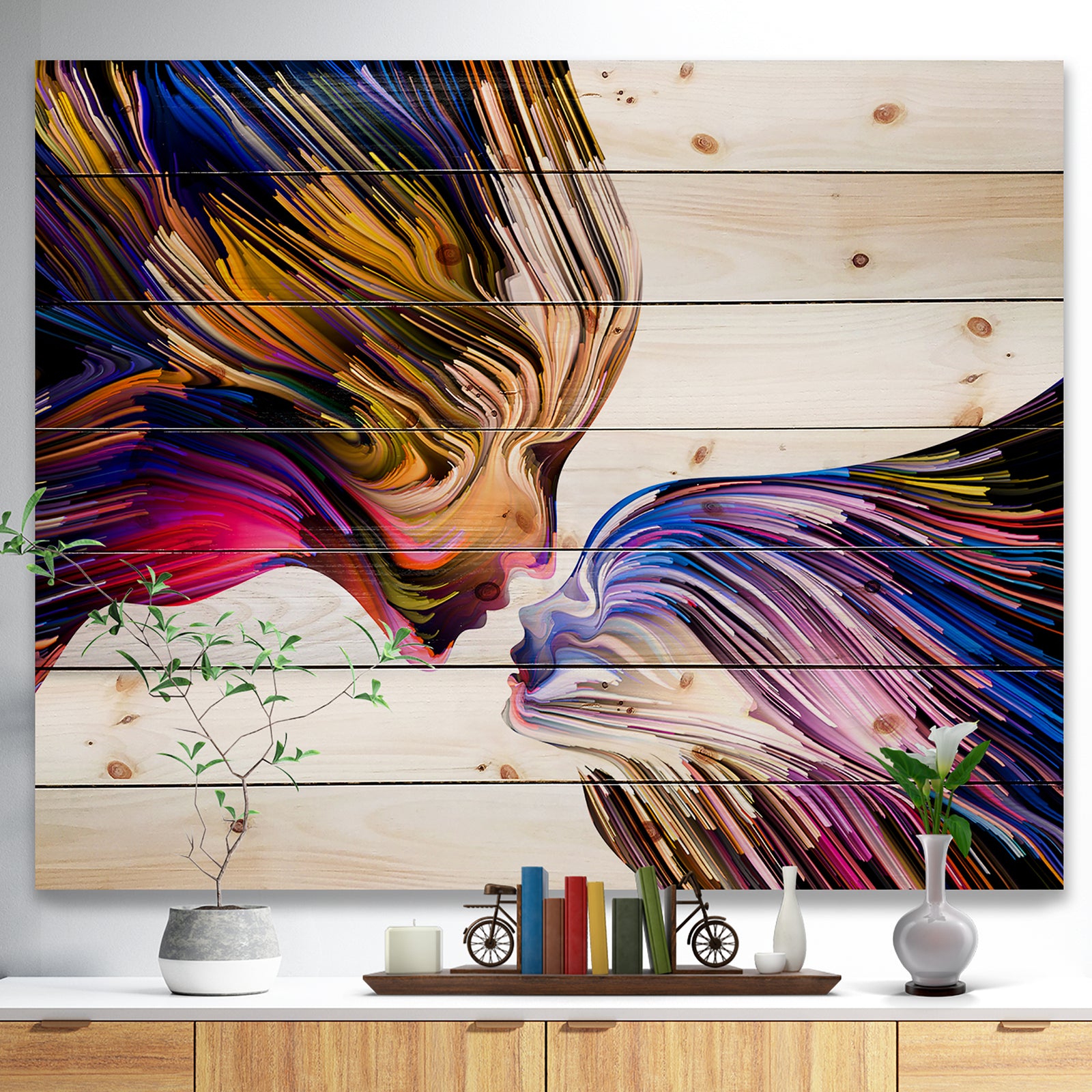 Metaphorical Mind Painting - Contemporary Print on Natural Pine Wood