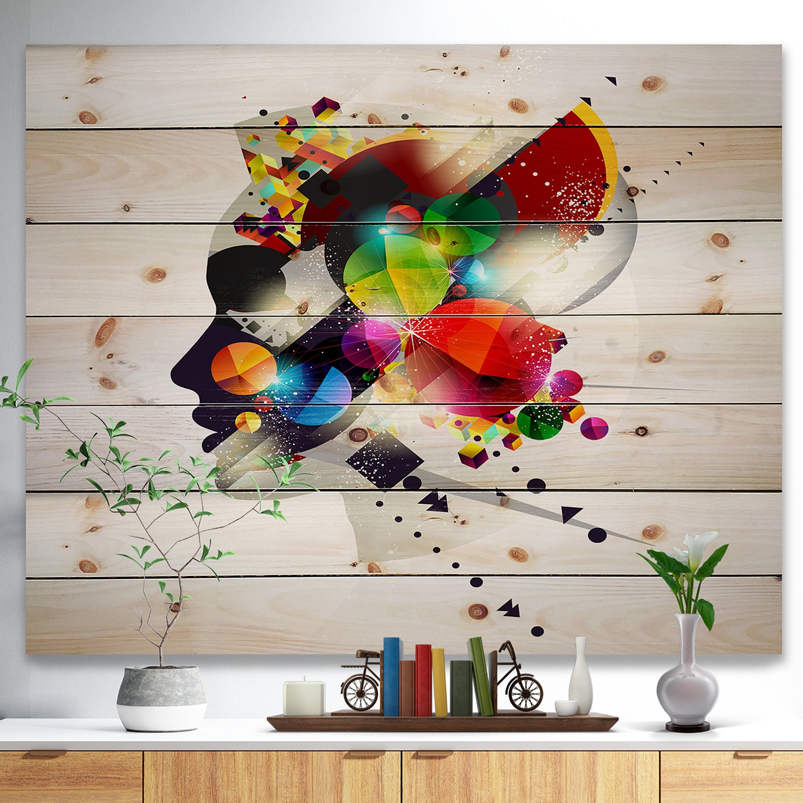Woman Abstract Profile - Abstract Print on Natural Pine Wood