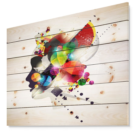 Woman Abstract Profile - Abstract Print on Natural Pine Wood