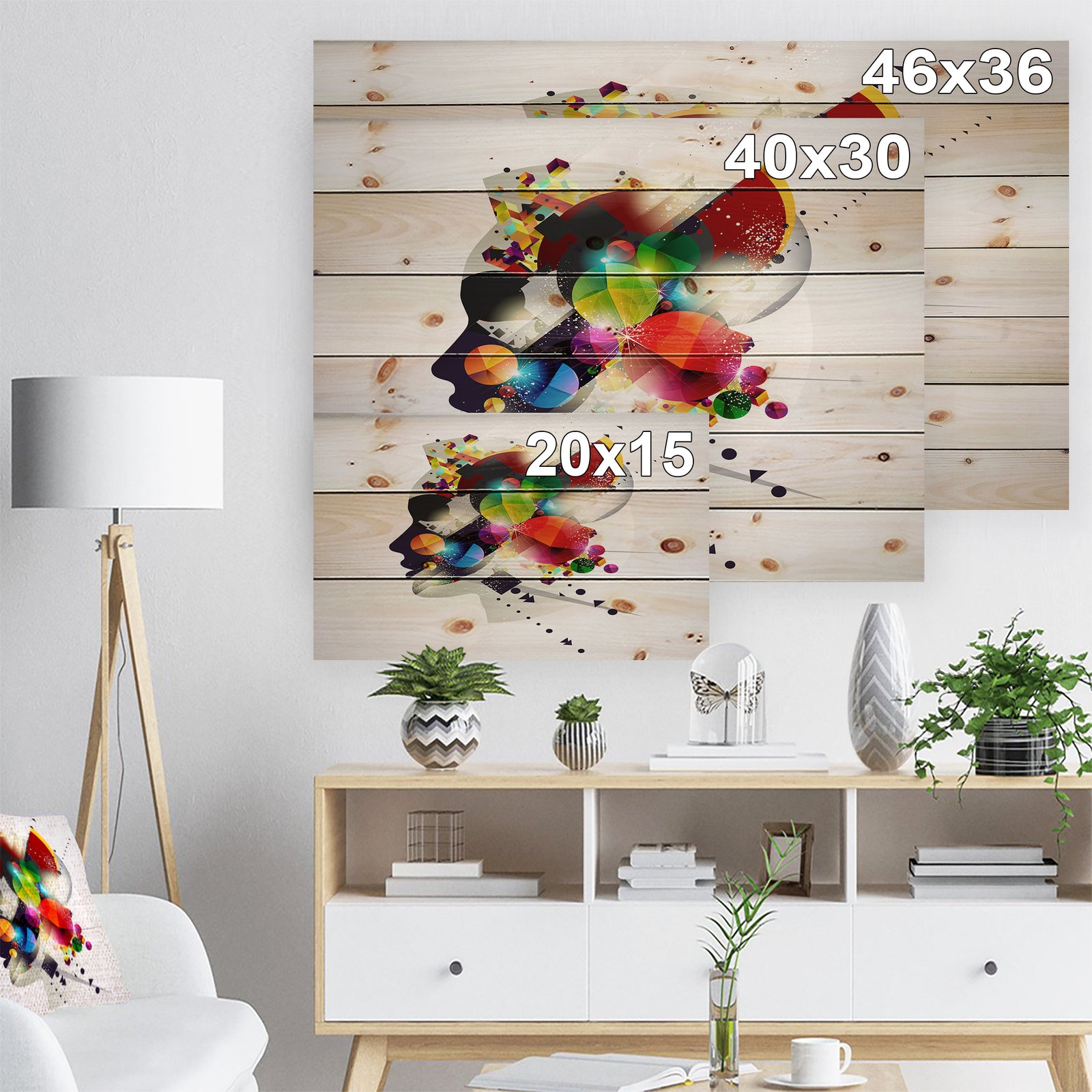 Woman Abstract Profile - Abstract Print on Natural Pine Wood