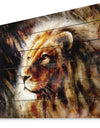 Majestically Peaceful Lion - Animal Art Print on Natural Pine Wood