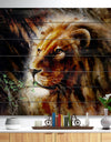 Majestically Peaceful Lion - Animal Art Print on Natural Pine Wood