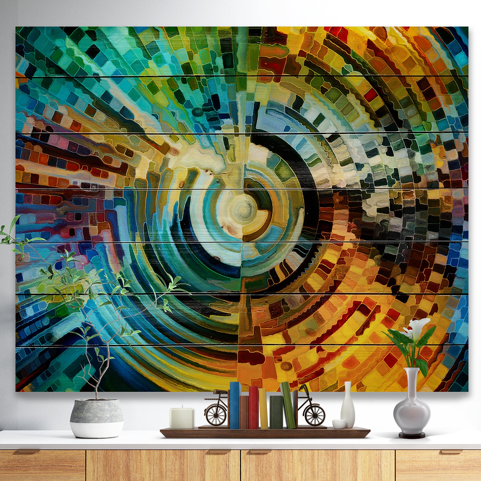 Paths of Stained Glass - Abstract Print on Natural Pine Wood