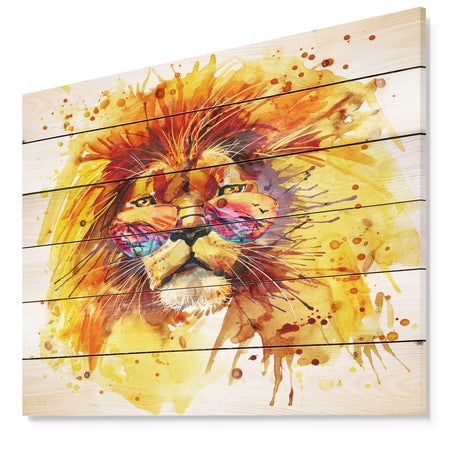 The King Watching - Animal Art Print on Natural Pine Wood