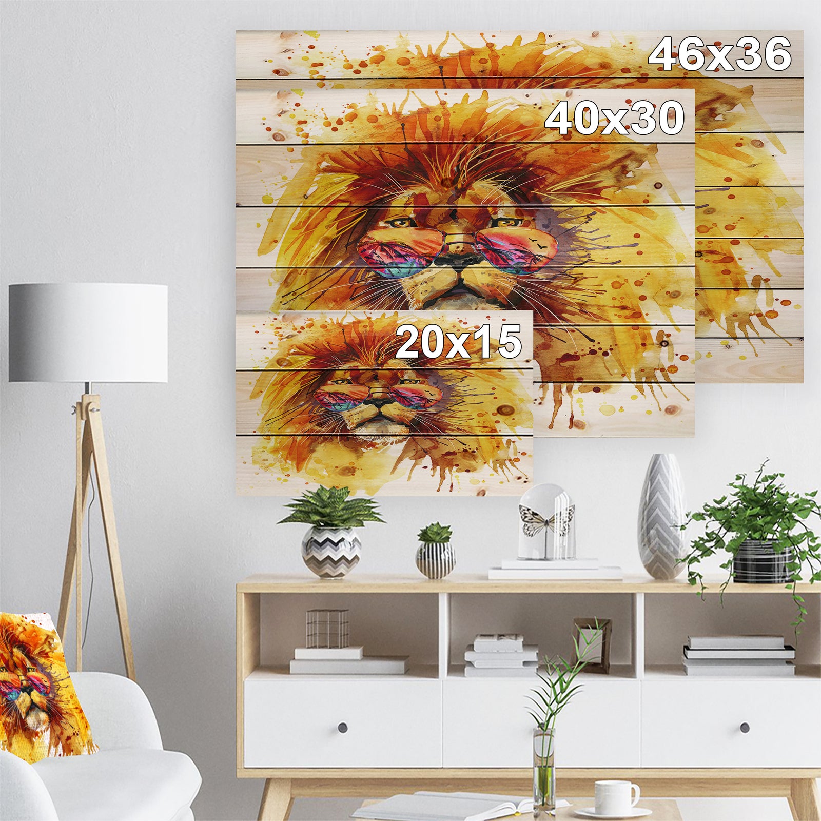 The King Watching - Animal Art Print on Natural Pine Wood