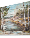 The spring Siberian River - Landscape Print on Natural Pine Wood