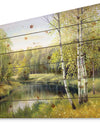 Quiet Autumn River - Landscape Print on Natural Pine Wood