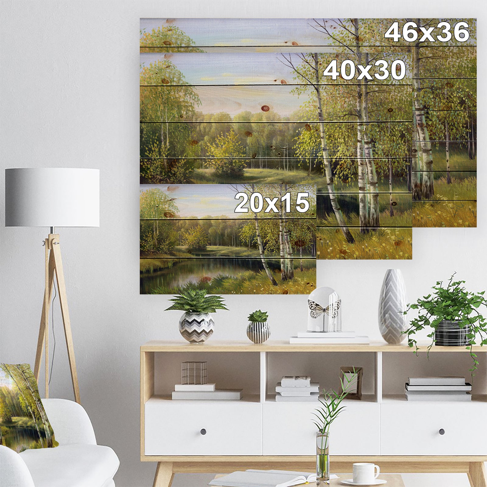 Quiet Autumn River - Landscape Print on Natural Pine Wood