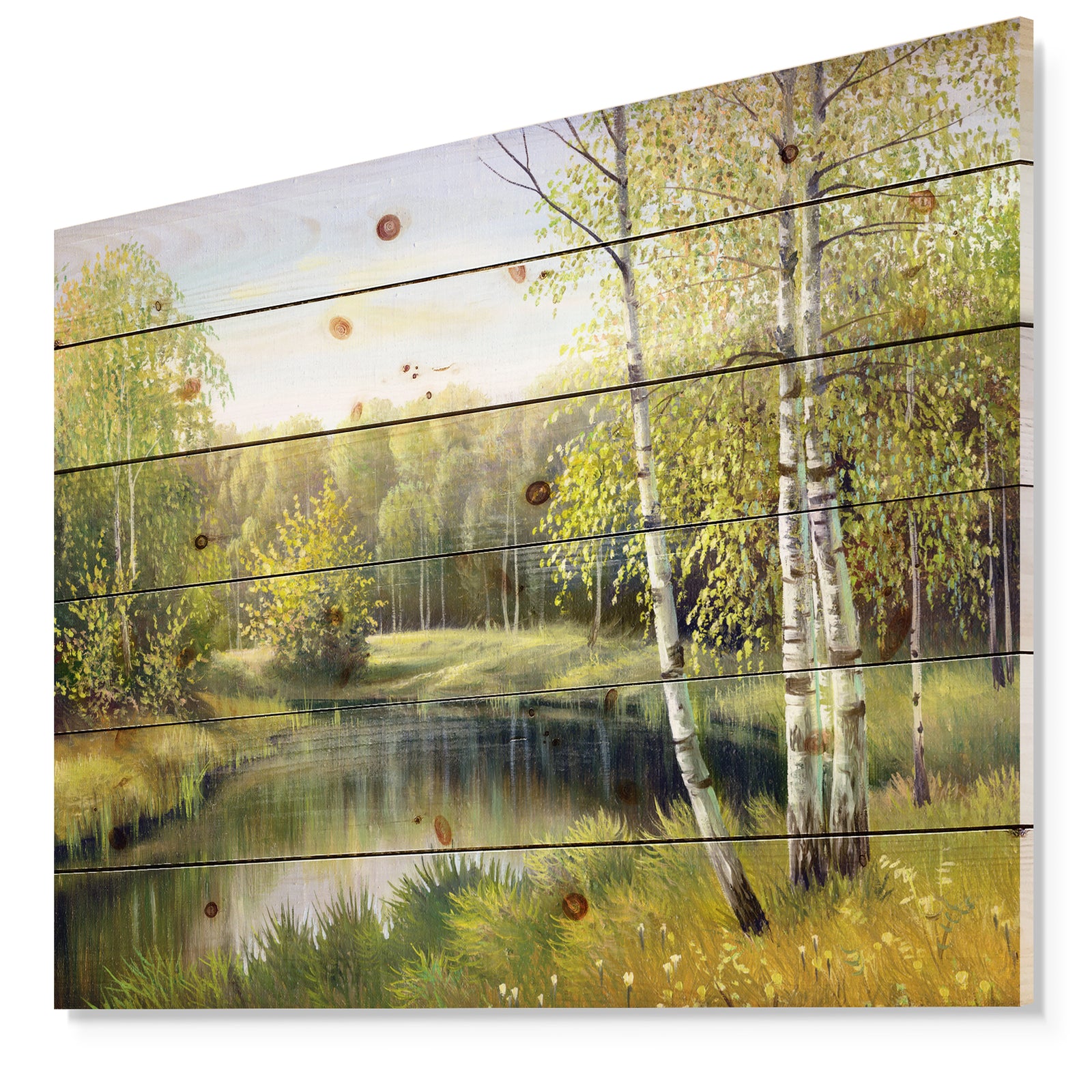 Quiet Autumn River - Landscape Print on Natural Pine Wood