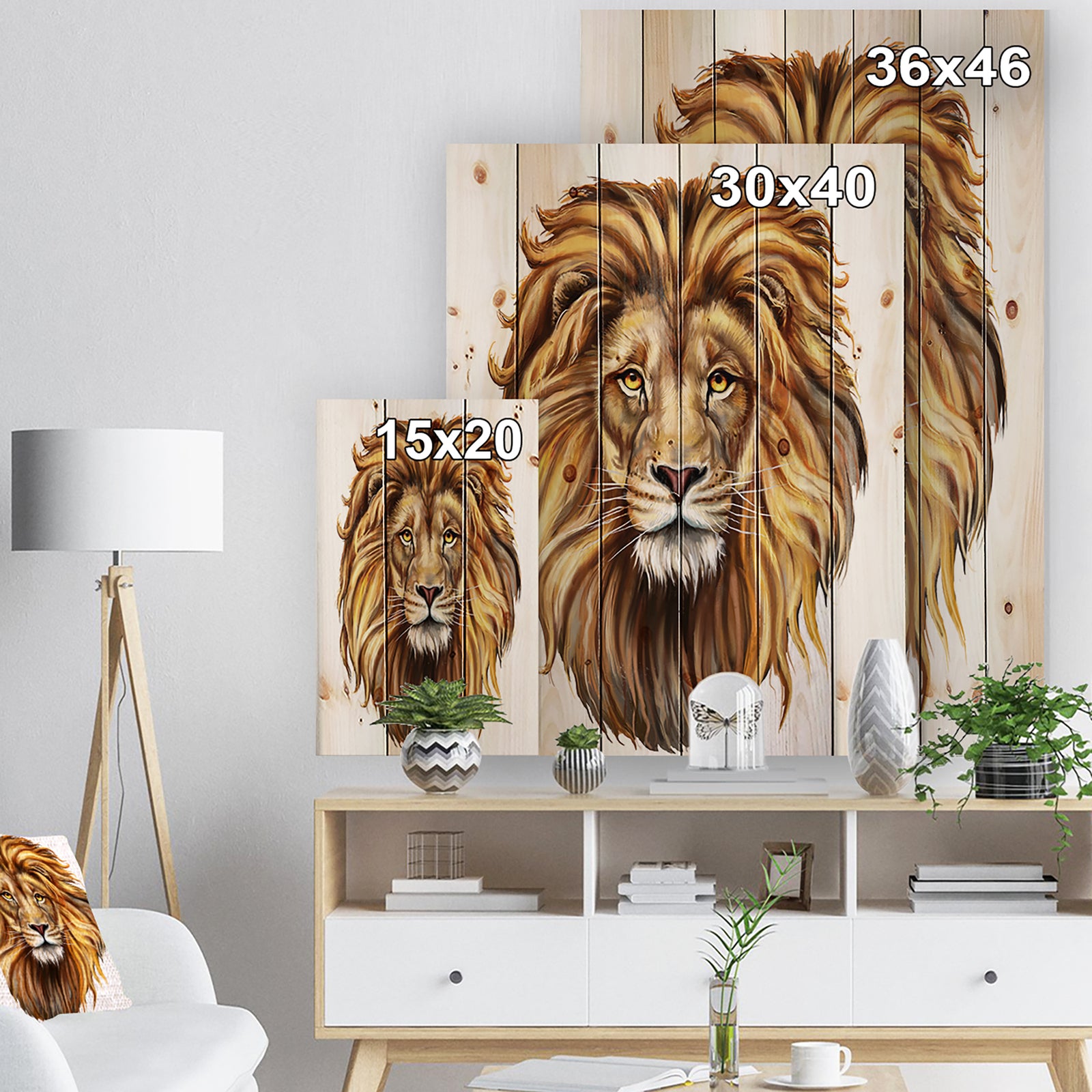 King Lion Aslan - Animal Art Print on Natural Pine Wood