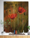 Watercolor Poppy Flowers - Floral Art Print on Natural Pine Wood