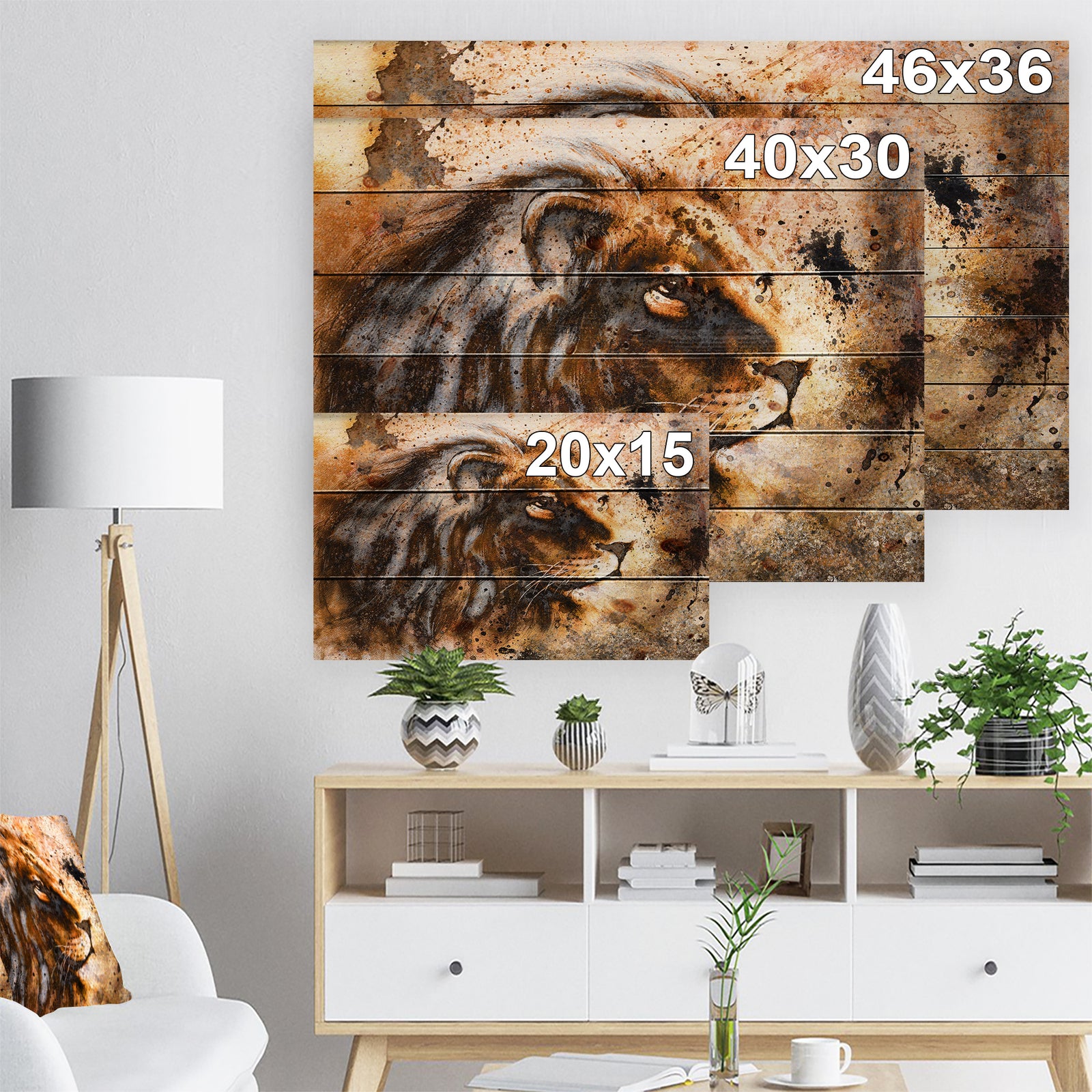 Lion Collage - Animal Art Print on Natural Pine Wood