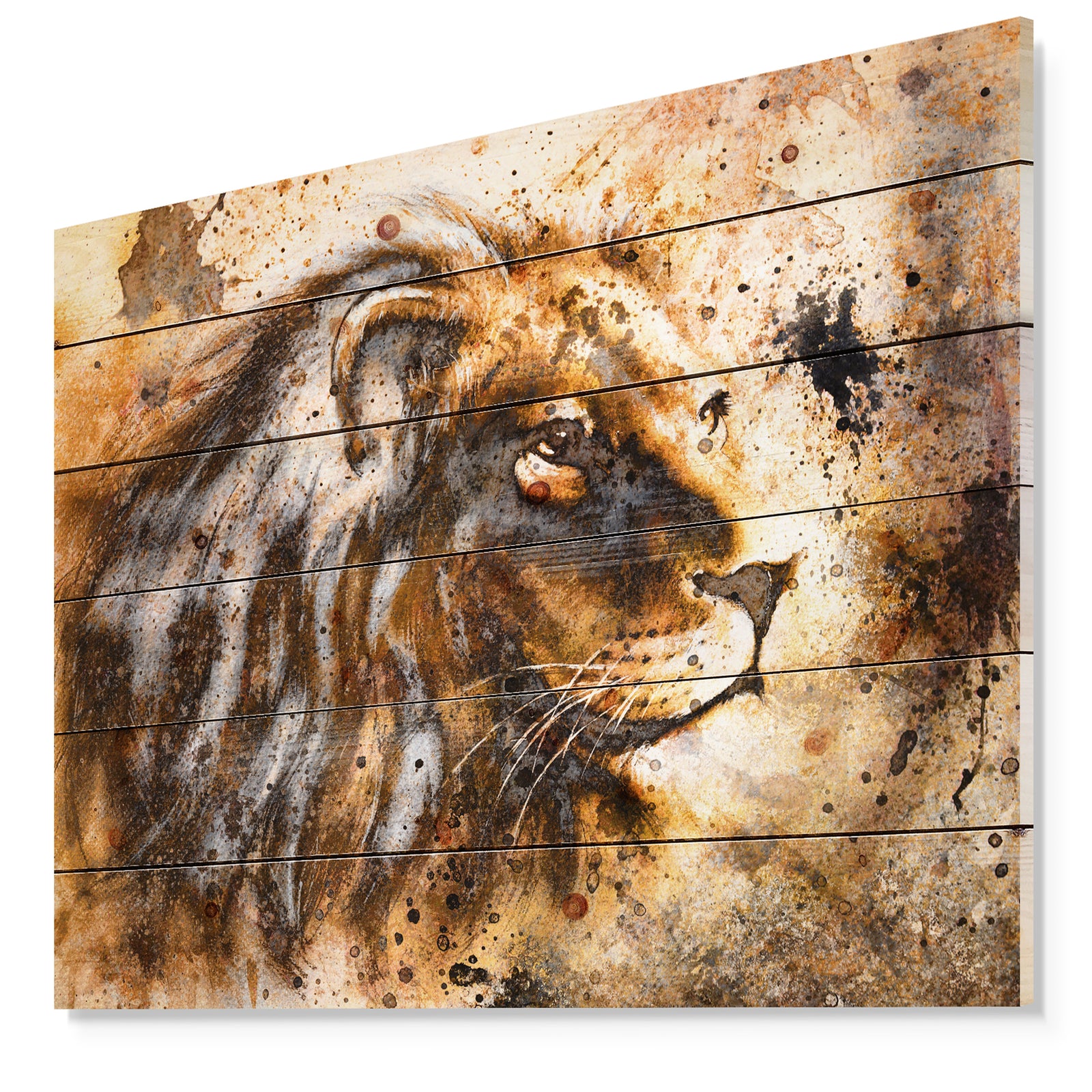 Lion Collage - Animal Art Print on Natural Pine Wood