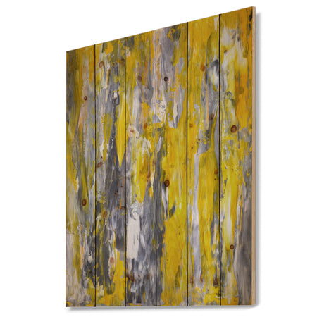 Grey and Yellow Abstract Pattern - Abstract Print on Natural Pine Wood