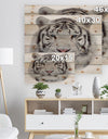 White Bengal Tiger - Animal Art Print on Natural Pine Wood
