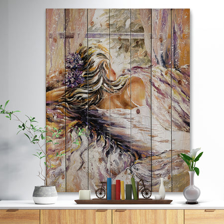 The River over the Girl - Abstract Print on Natural Pine Wood