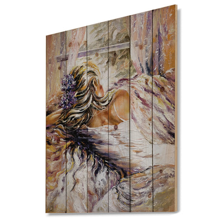 The River over the Girl - Abstract Print on Natural Pine Wood