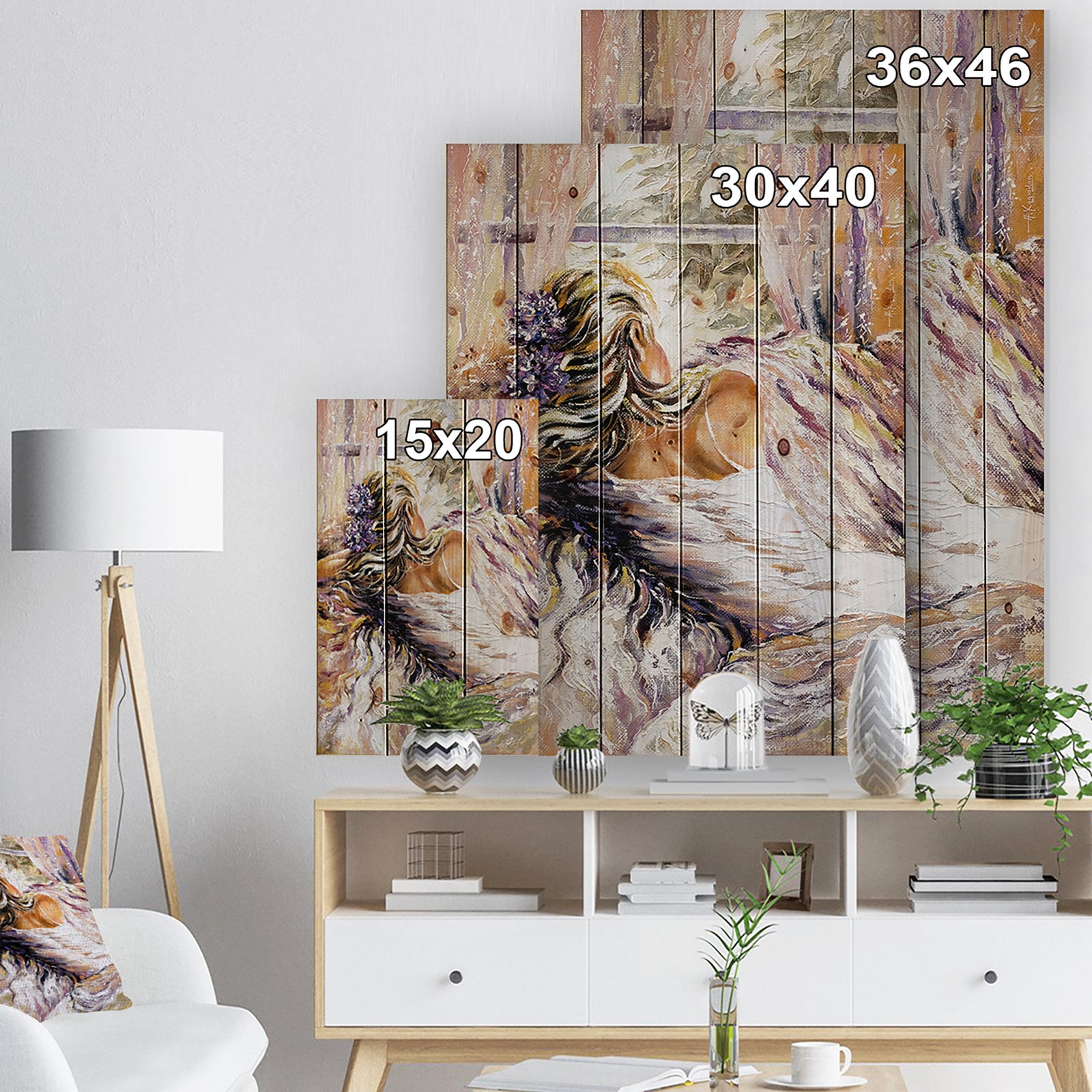 The River over the Girl - Abstract Print on Natural Pine Wood