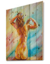 Sensual Woman Sitting - Sensual Print on Natural Pine Wood