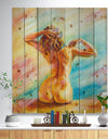 Sensual Woman Sitting - Sensual Print on Natural Pine Wood